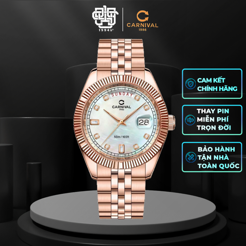 Đồng Hồ Nam CARNIVAL 8190G-VH-TK Quartz Thanh Lịch Hàng Chính Hãng