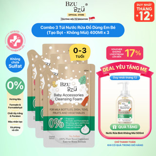   Tặng Thêm 500ML  Combo 3 Túi Nước Rửa Bình Sữa Đồ Dùng Em Bé BZUBZU Cleansing Foam Original Tạo Bọt Không Mùi 400ml 