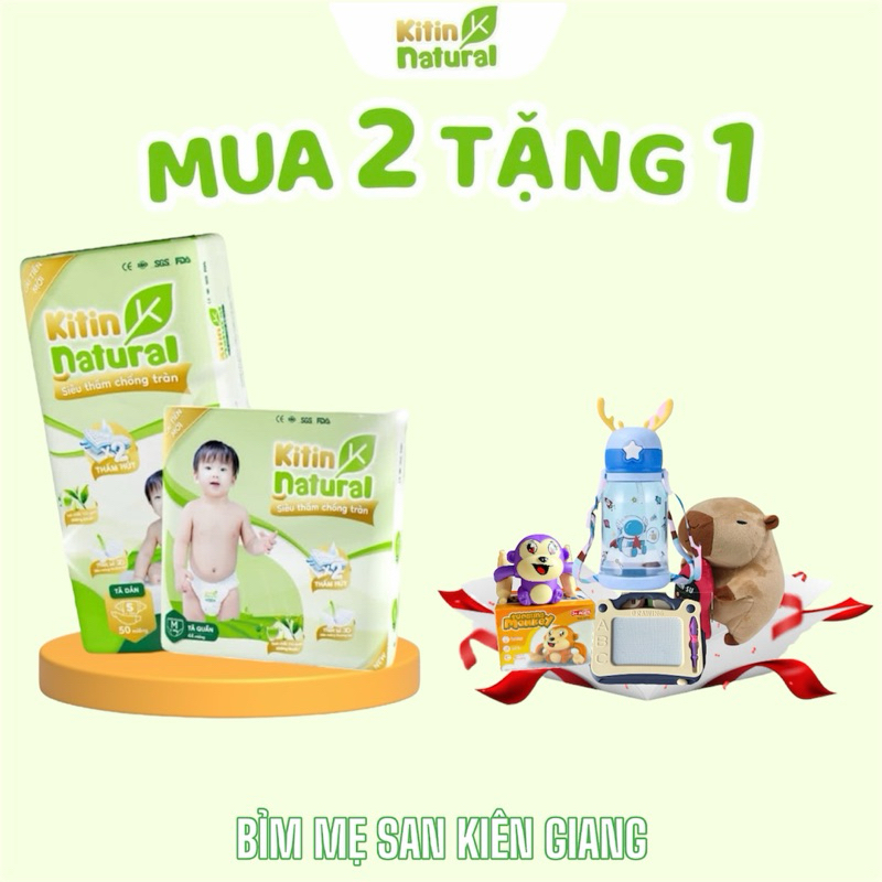 (QUÀ TỰ CHỌN) Combo 2bịch Tã/bỉm KITIN NATURAL tinh chất trà xanh, siêu mỏng thoáng 1.8mm đủ size tã