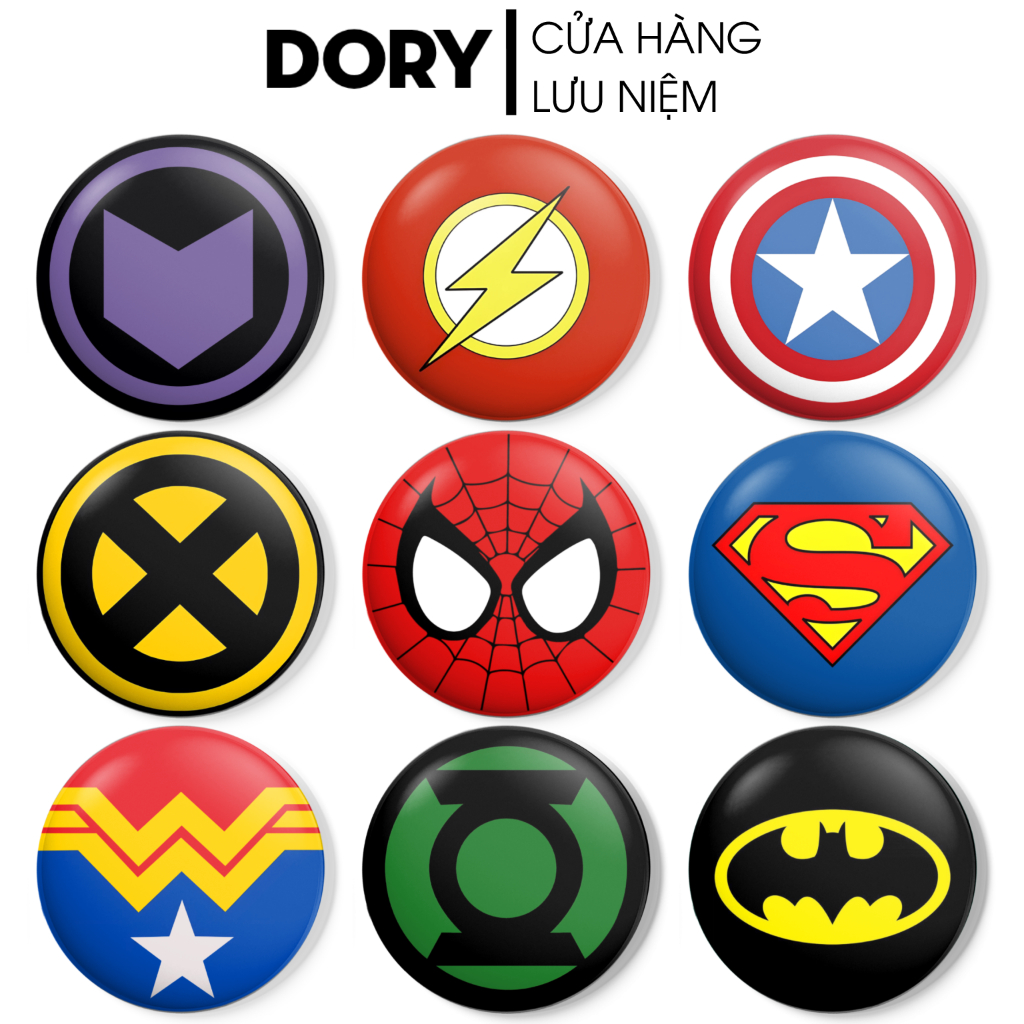 Huy Hiệu Siêu Anh Hùng- Pin Cài Áo In Hình Siêu Anh Hùng, Pin Cài Balo Trang Trí, Badge Huy Hiệu Decor Góc Học Tập