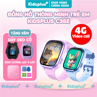    TẶNG DÂY ĐEO CỔ + KÍNH CƯỜNG LỰC   Đồng hồ thông minh trẻ em Kidsplus C36E 4G chính hãng nghe gọi video 4G chống nước 