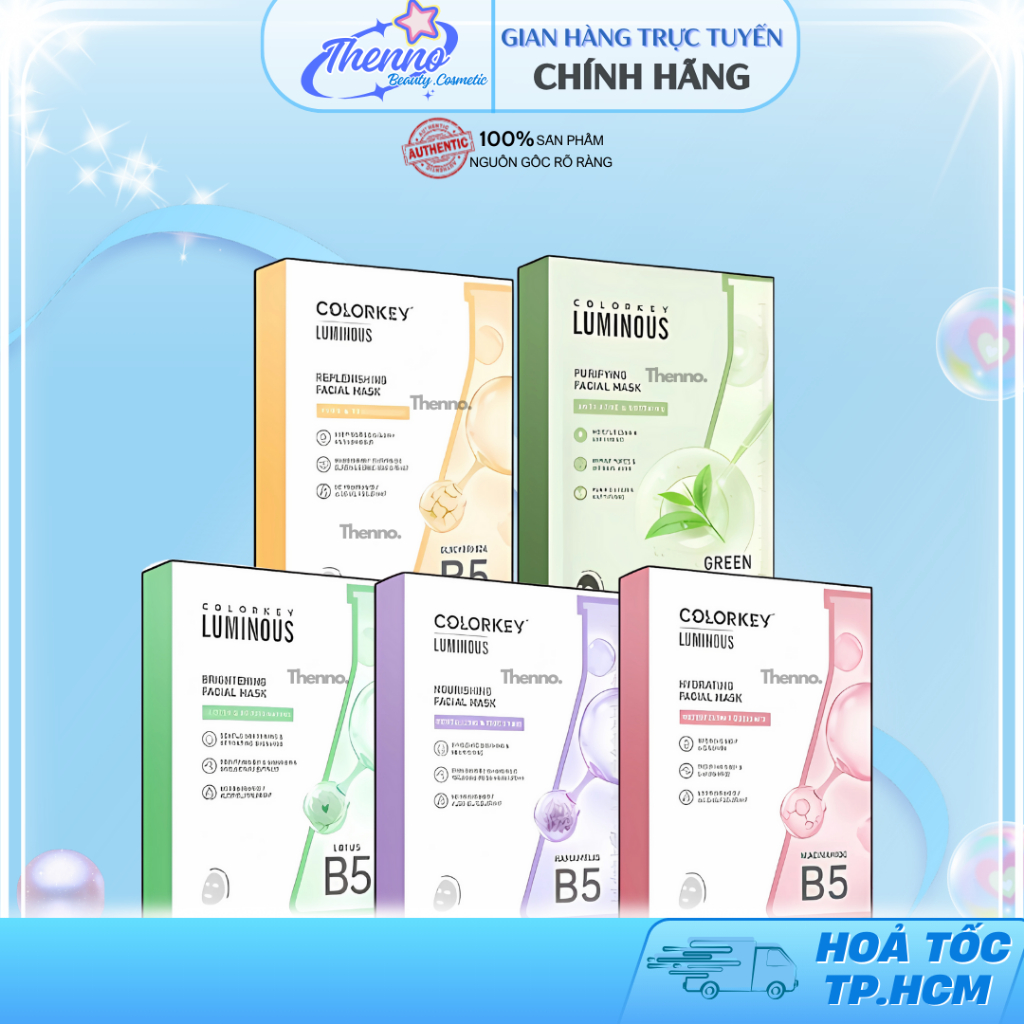 Combo 3 Hộp Mặt Nạ Giấy Colorkey Luminos Vitamin B5 Giúp Cấp Ẩm, Hỗ Trợ Làm Sáng Da