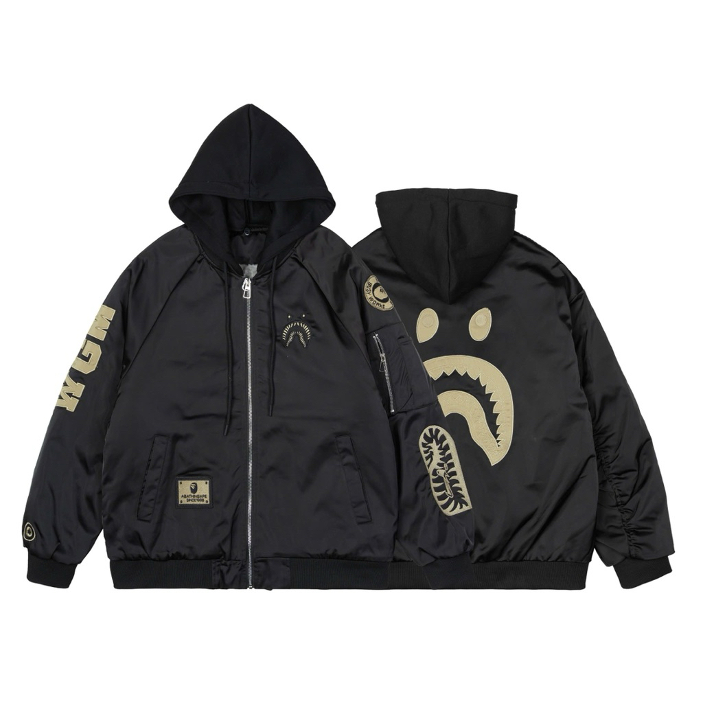 Áo bomber jacket Bape lót lông phối mũ hoodie siêu ấm HT.Clothes