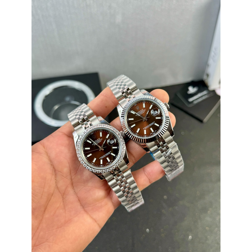 [ Fullbox ] Rolex Datejust Rolex datejust nâu vỏ trắng size 41mm Núm zen khắc triện 4 góc, . Revo Wa