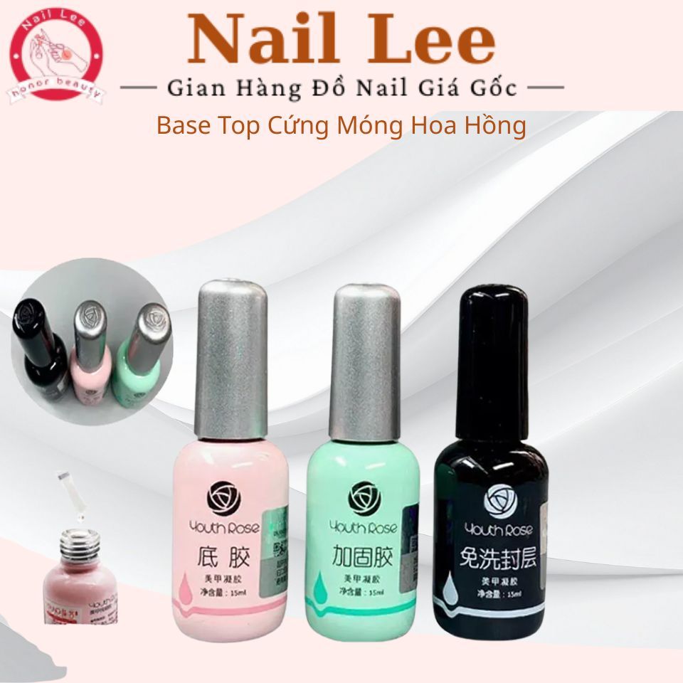 Base Top Cứng Móng Hoa Hồng CHÍNH HÃNG , bộ liên kết sơn gel móng NAIL LEE