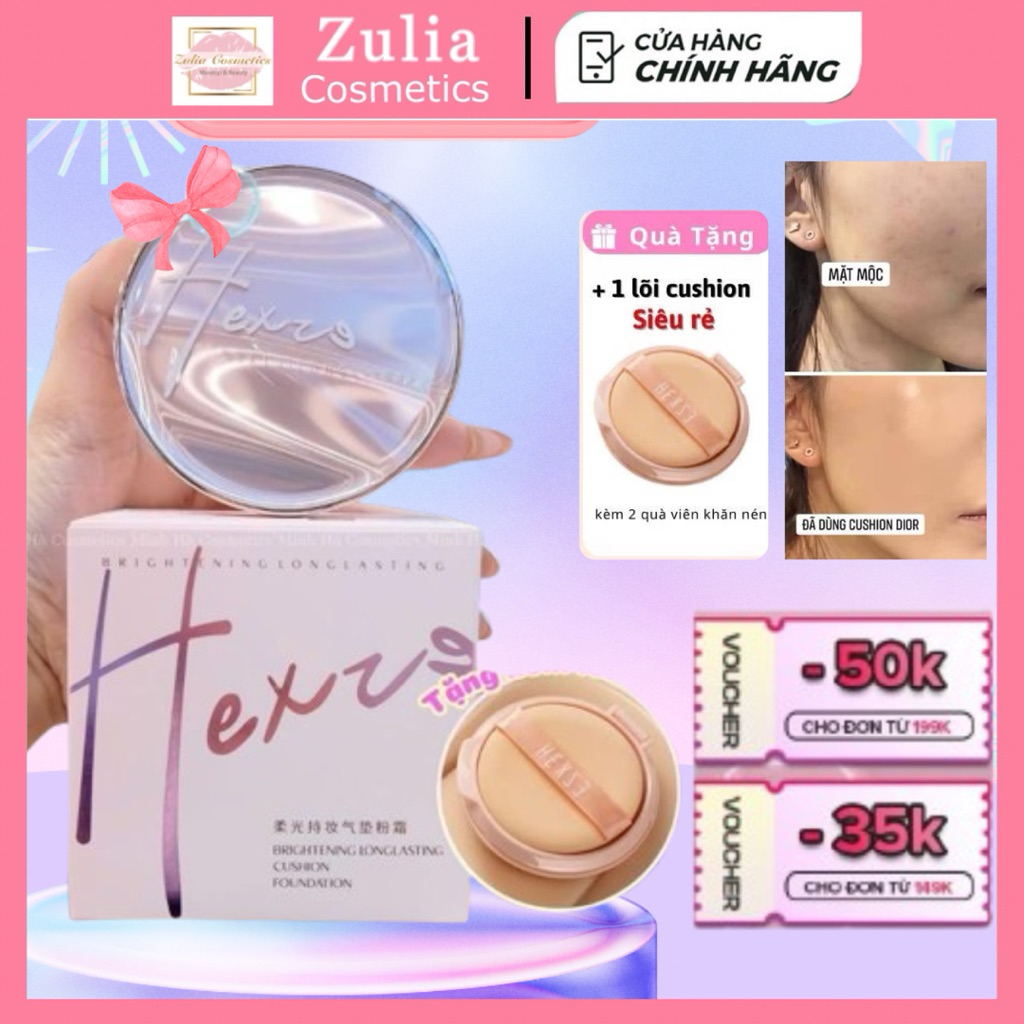 [TẶNG LÕI 15G] Cushion HEXZE Dưỡng Ẩm Kiềm Dầu Nâng Tone 15G Mỏng Nhẹ Tự Nhiên Lâu Trôi (NHẬP KHẨU C