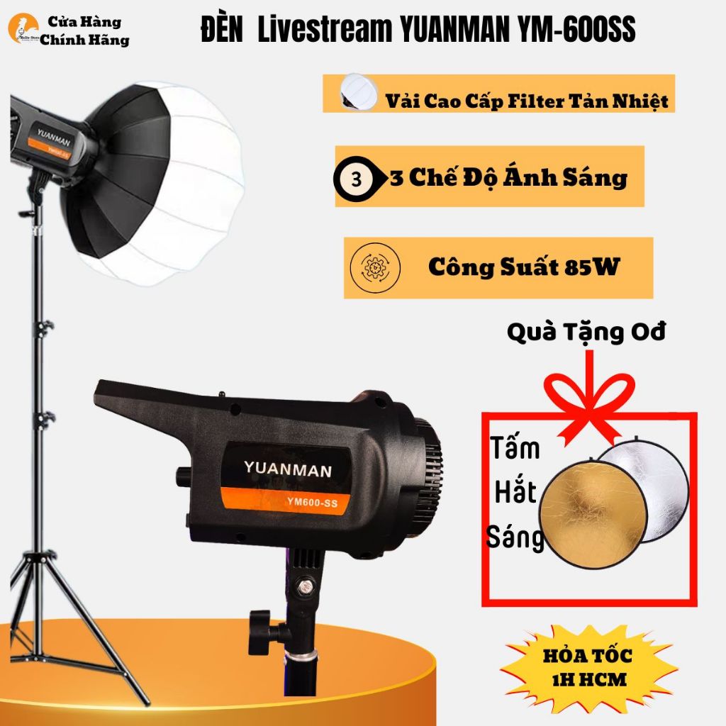 Đèn Livestream YUANMAN YM-600SS Công Suất 85W Softbox Cầu Đèn Chụp Studio  3 Màu Sáng Mịn Chân 2m1 X