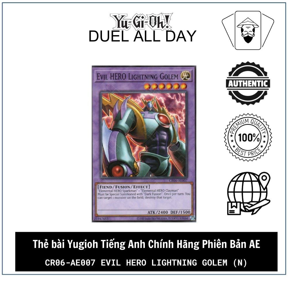 Thẻ bài Yugioh Tiếng Anh Chính Hãng Phiên Bản AE: CR06-AE007 Evil HERO Lightning Golem (N)