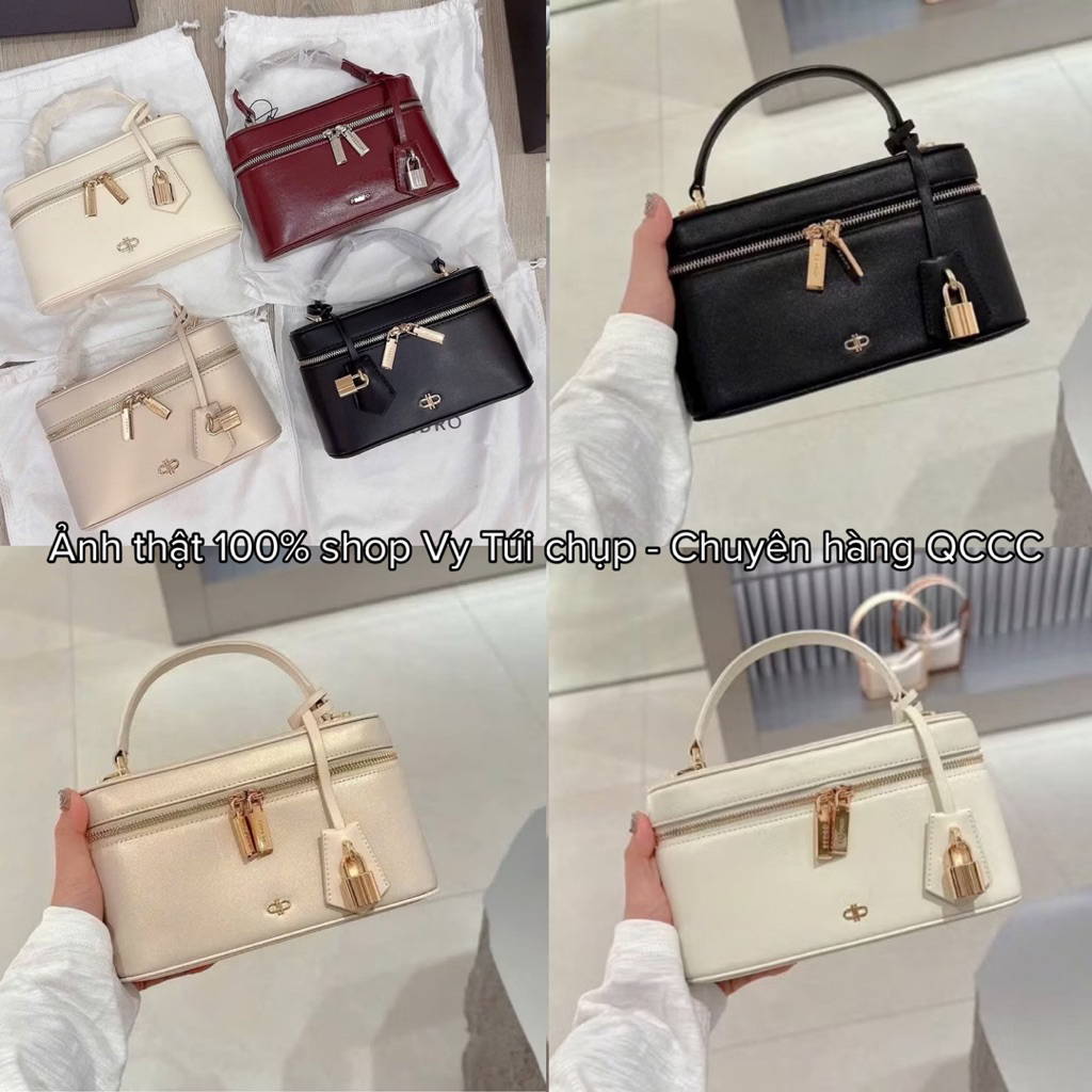 Túi pê dô dẹt logo mới da trơn size 20cm kèm dây da đeo chéo siêu xinh