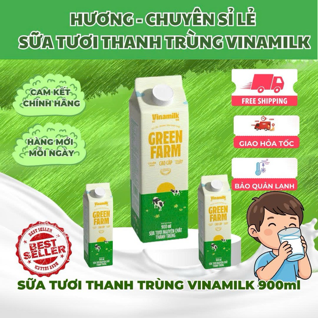 Sữa tươi thanh trùng Vinamilk Green Farm không đường 900ml