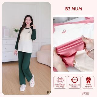  Bộ bầu mặc nhà và sau sinh chất cotton co giãn thiết kế vạch ngực và quần có chun chỉnh - B725 b2MUM 