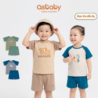 Bộ cộc tay trẻ em Asbaby,vải Poly lạnh thoáng mát,co dãn 4 chiều,bé trai,bé gái 9 tháng đến 6 tuổi