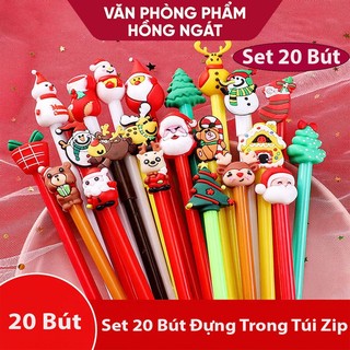  Combo 20 bút mực noel đựng trong túi zip đồ dùng học tập làm quà tặng học sinh mùa giáng sinh N056 