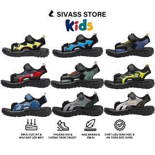  SIVASS dép bé trai 4-15 tuổi cao cấp quai bản ngang bé trai và bé gái đế đúc nhựa eva siêu nhẹ gắn sticker 