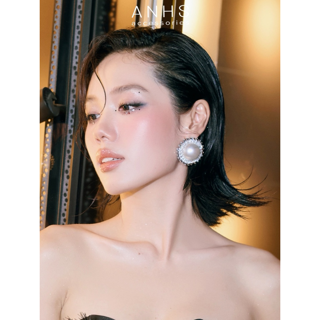 Bông tai tròn viền đá LYDIA | ANHS Accessories