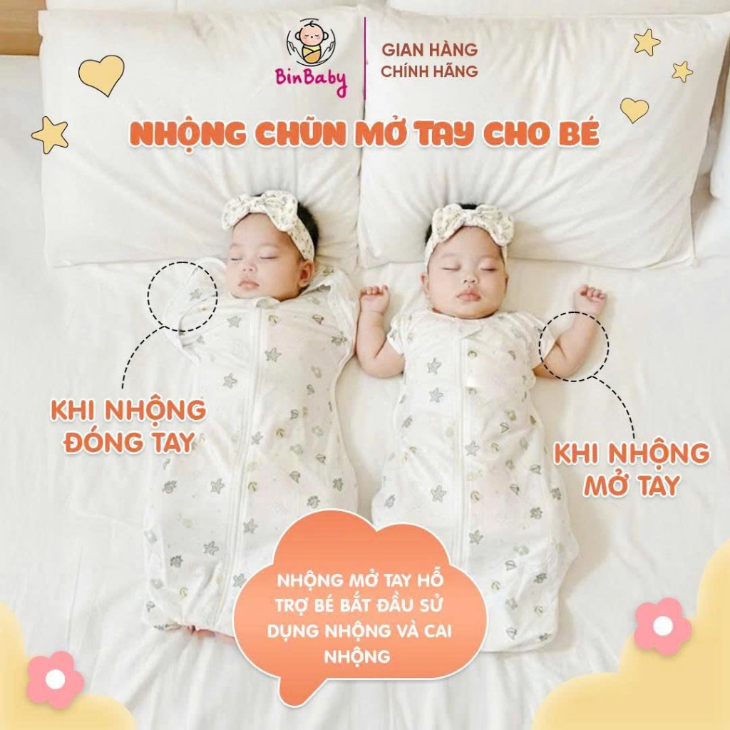 Nhộng chũn cho bé sơ sinh mở tay Binbaby, nhộng chũn chất thông hơi, peptit giúp bé ngủ ngon