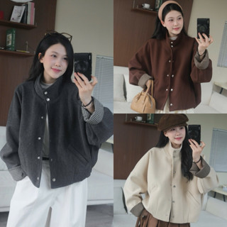(Sẵn - Hàng chuẩn TSW) Áo khoác dạ cúc bấm cổ cao phối tay kẻ caro Nữ the.sweaterweather TSW