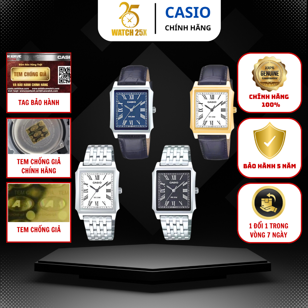 Đồng Hồ Nam Casio MTP-B190 Watch25x - Size 41mm x 31.5mm - Thép Không Gỉ, Bền Bỉ Thanh Lịch Công Sở