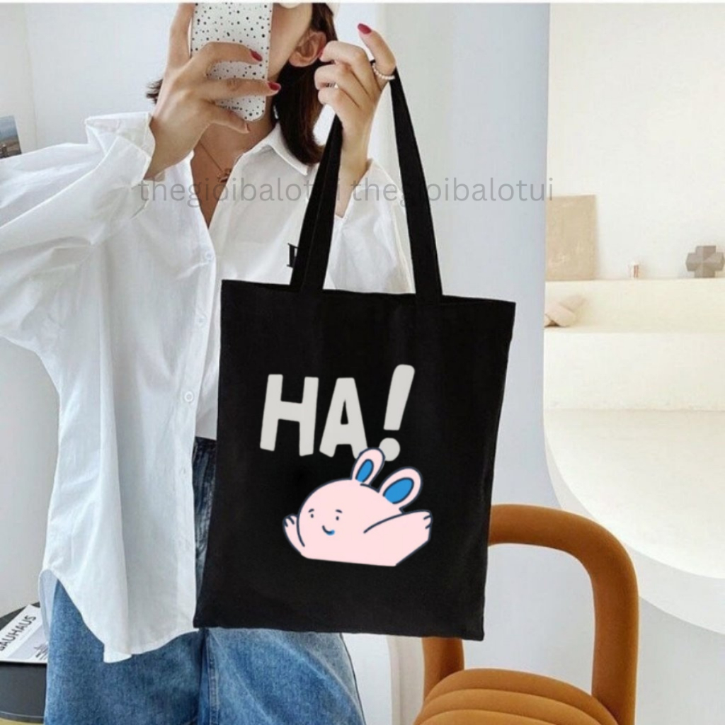 Túi tote HAZIN vải canvas ulzzang unisex đa dạng chữ có khoá miệng đi học đi chơi đựng vừa khổ a4