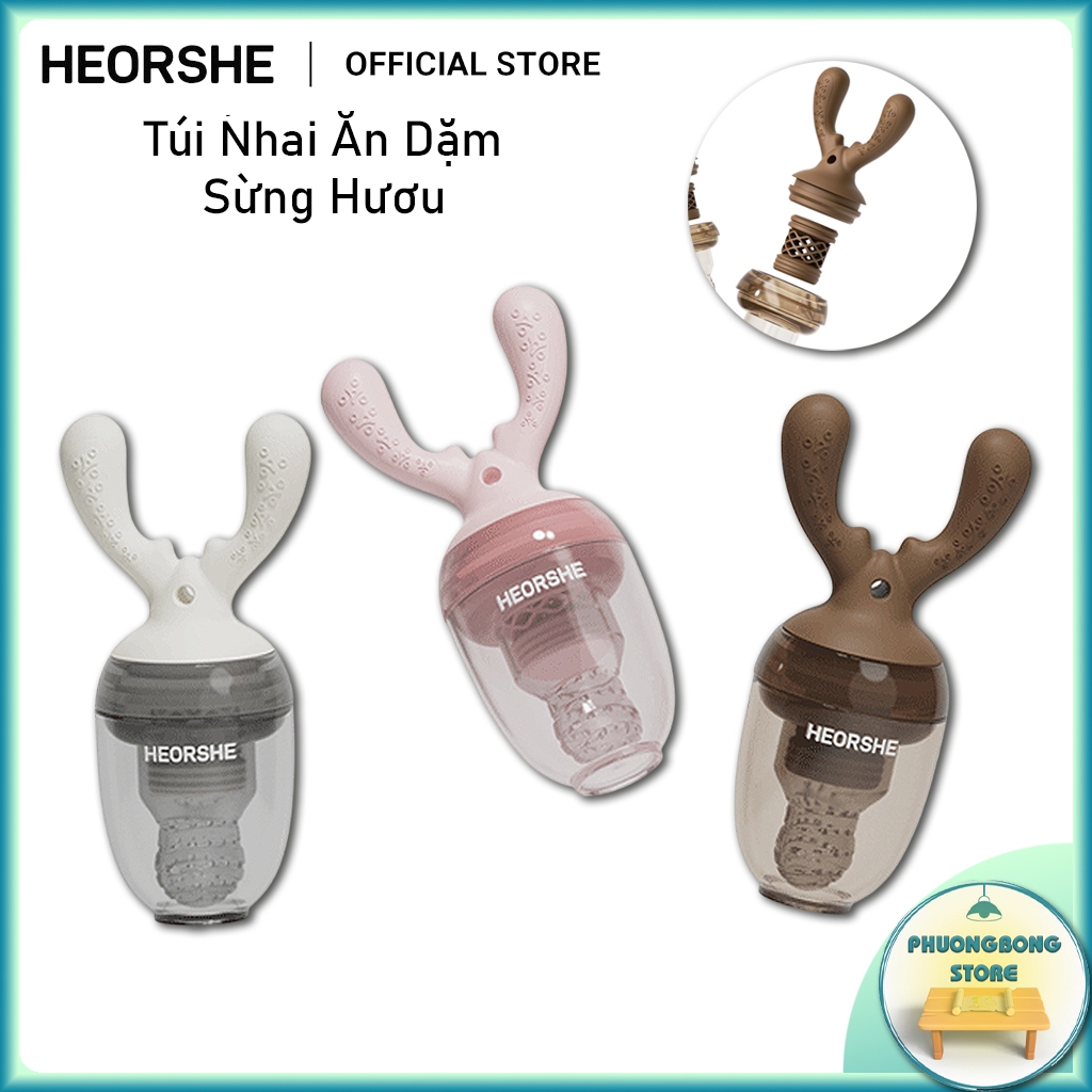 Túi Nhai Ăn Dặm Sừng Hươu HEORSHE Silicone Cao Cấp An Toàn Cho Bé Tập Ăn - Đồ Dùng Ăn Dặm Cho Bé Heo