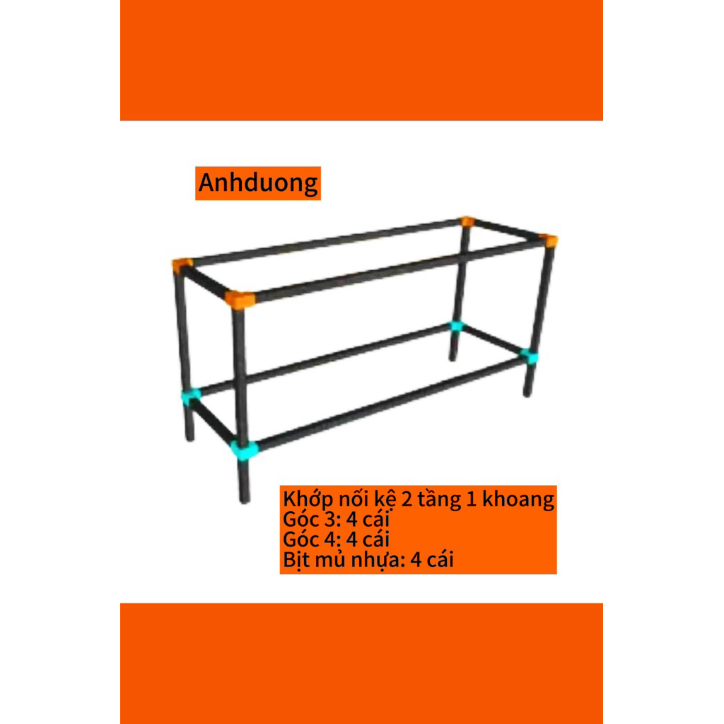 Combo khớp nối sắt hộp vuông 20x20; 25x25 kệ 2 tầng 1 khoang