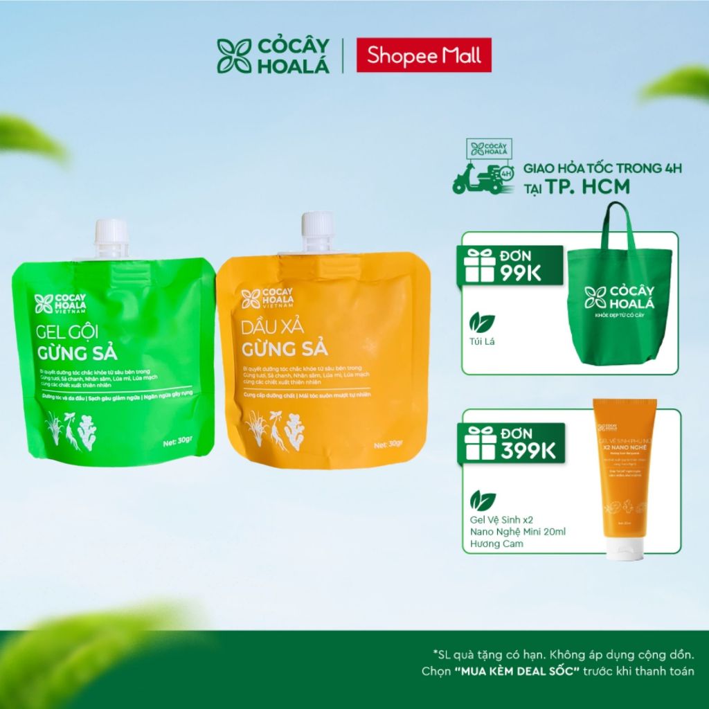 [HỎA TỐC HCM] Dầu Gội Xả Thảo Dược Gừng Sả Cỏ Cây Hoa Lá 30g - Dưỡng Tóc Bồng Bềnh, Ngăn Tóc Bết Dầu