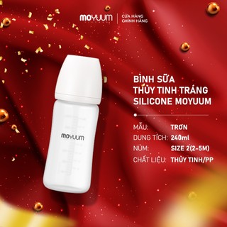  Bình sữa Thủy tinh tráng silicon Moyuum - Mẫu trơn - 240ml - Kèm núm 2 
