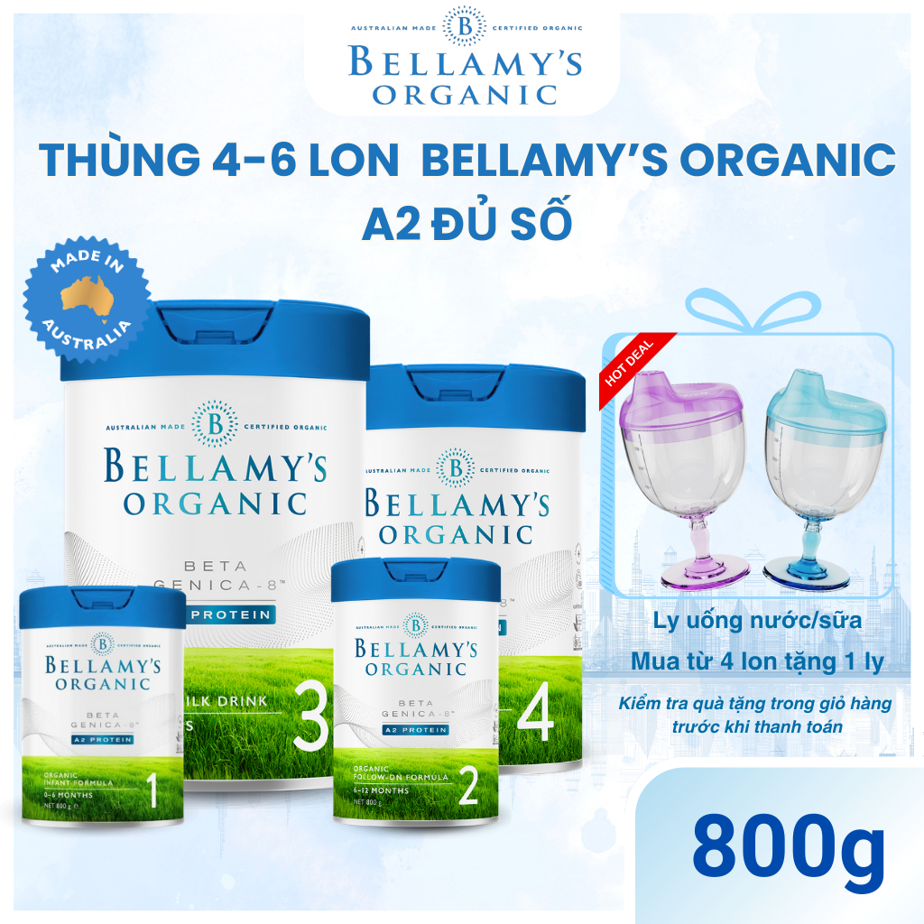 Thùng 4,6 lon sữa Bellamy's organic  A2 800g - Hỗ trợ phát triển toàn diện cho bé - Hỗ trợ tăng cân 