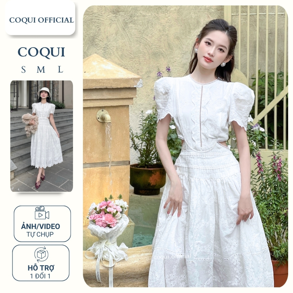 Đầm dự tiệc trắng dáng dài tiểu thư COQUI, váy đi tiệc thiết kế thanh lịch sang trọng MIRA DRESS (CÓ KHOÉT EO) | BigBuy360 - bigbuy360.vn