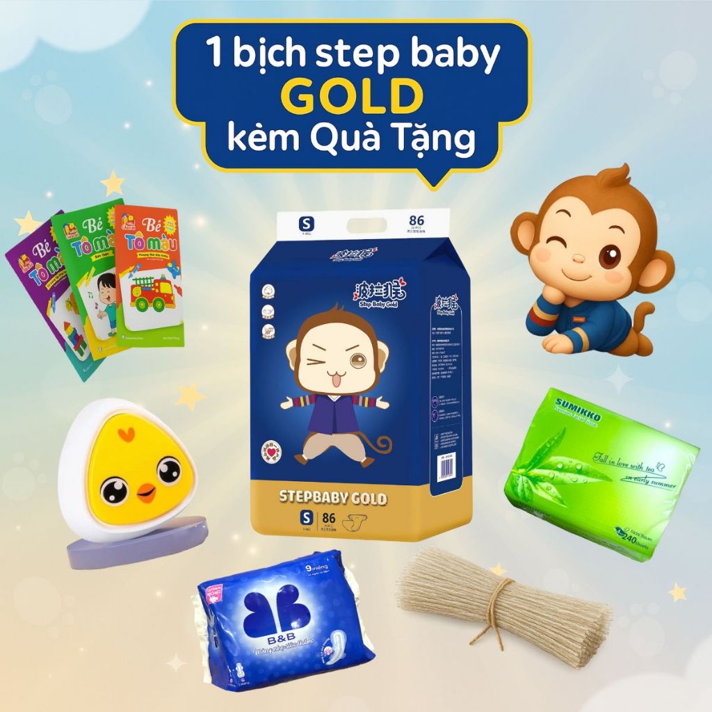 FULL QUÀ MẸ CHỌN 🍎 1 BỊCH BỈM STEP BABY GOLD 🍎  Tã,bỉm Quần,Dán Stepbaby thấm hút 🍎Đủ size🍎 bỉm khỉ