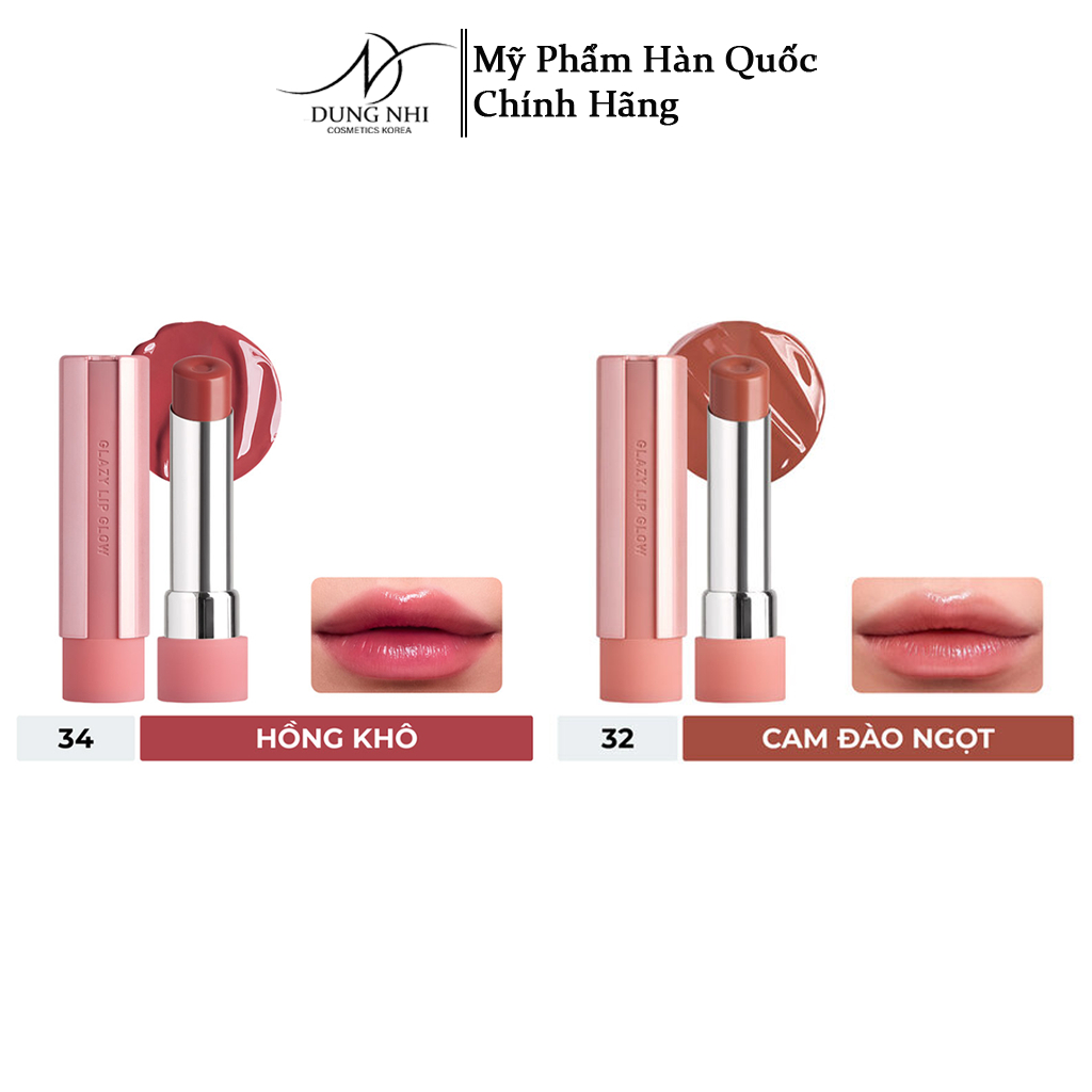 Son Bóng Dưỡng Môi 3CE Glazy Lip Glow 3.2G ( 32 Peachy Filling & 34 Rose Glaze )
