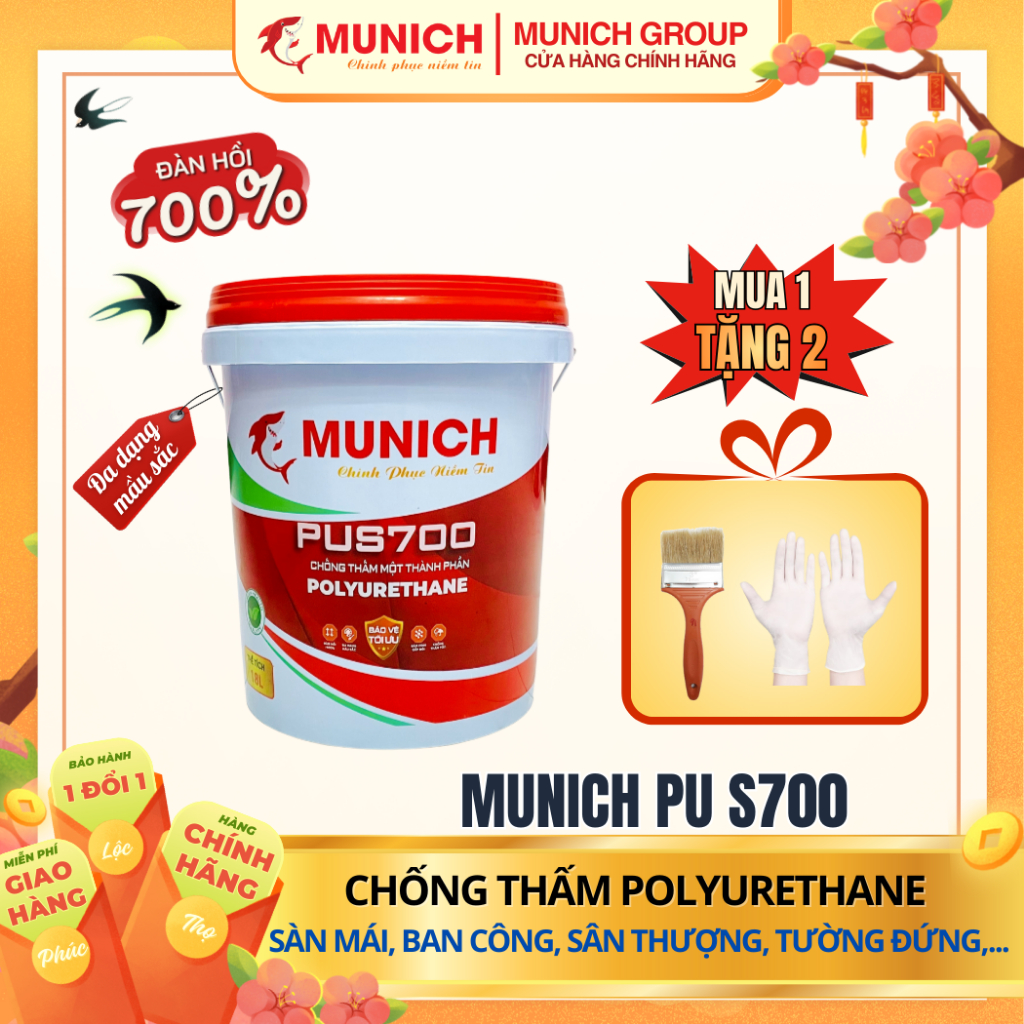 MUNICH PU S700 - Sơn chống thấm sàn mái, sân thượng, tường đứng,.. đàn hồi cao