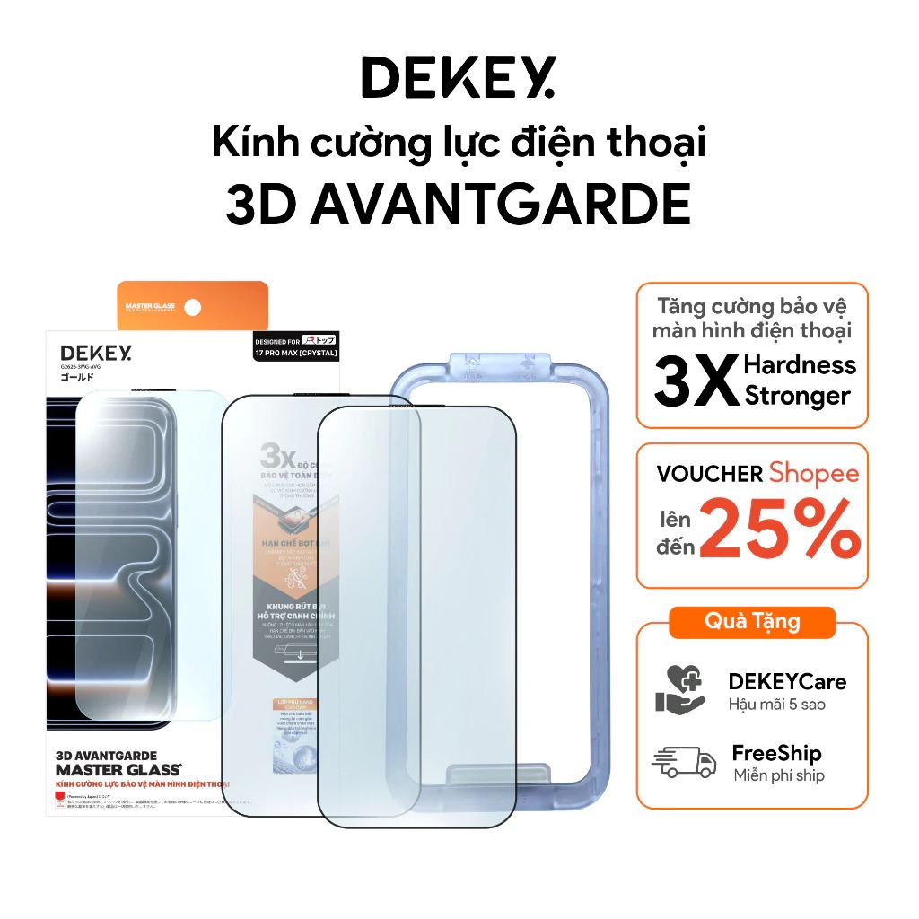 [2 Kính Có Viền Mỏng] Kính Cường Lực DEKEY Master Glass 3D Avantgarde X-17Promax 3D Full Màn Trong S