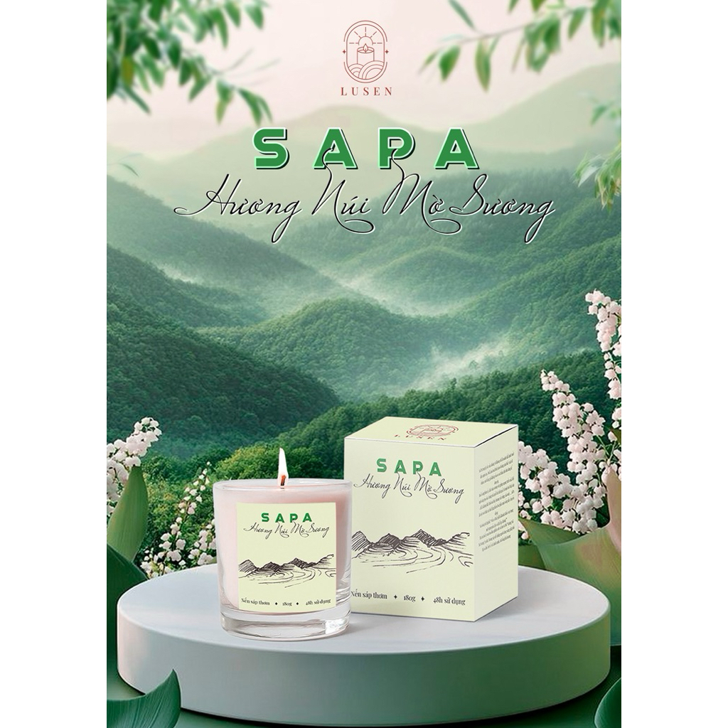 Nến thơm thương hiệu Lusen , Sapa Hương núi mờ sương giúp giảm stress tăng cảm xúc và kỷ niệm