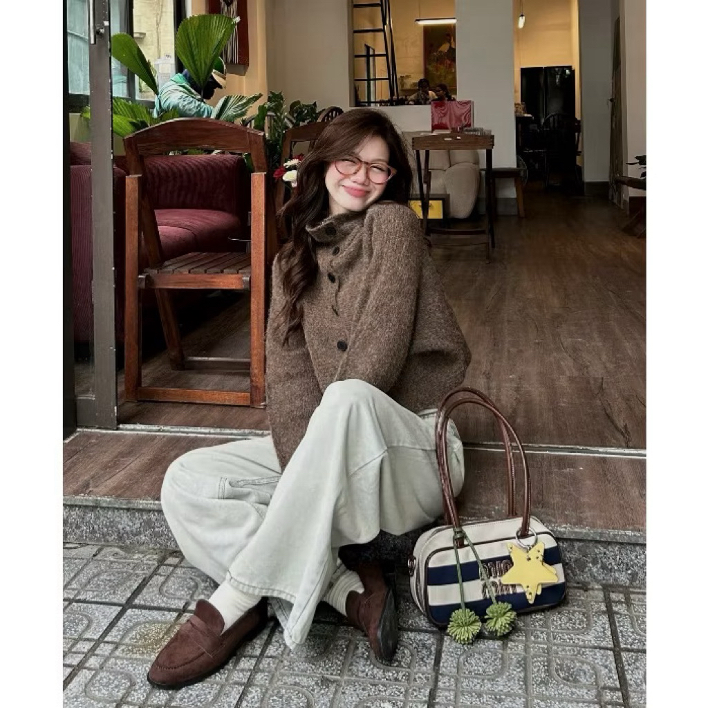 [Hàng Qc loại 1]Áo Len Lông Thỏ Dáng Cropto Cúc Dọc Cổ Cao”Velvet Yarn“style Ulzzang siêu xinh-Dành Cho Nữ | BigBuy360 - bigbuy360.vn