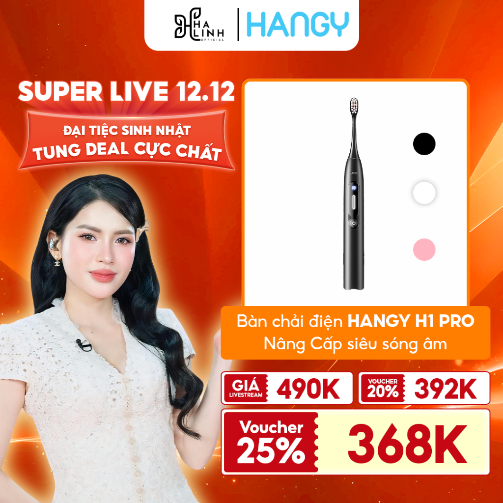   Võ Hà Linh x Hangy  Bàn chải điện HANGY H1 PRO Nâng Cấp siêu sóng âm  Bảo hành 24 tháng miễn phí  