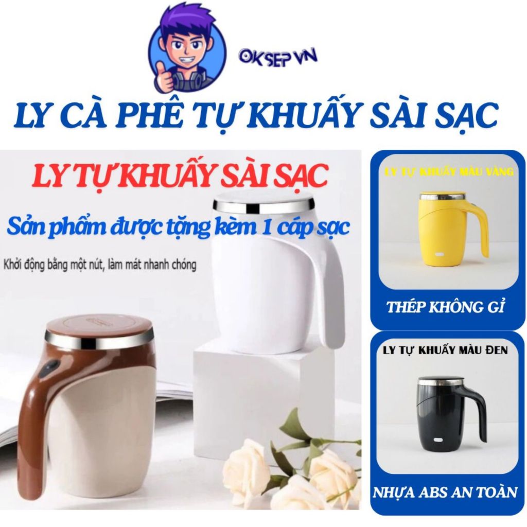 [Tặng Cáp Sạc] Cốc Khuấy Tự Động Pha Ca Phê Lõi Inox 304 Sài Pin Sạc- Ly Tự Khuấy Pha Trà Đồ Uống