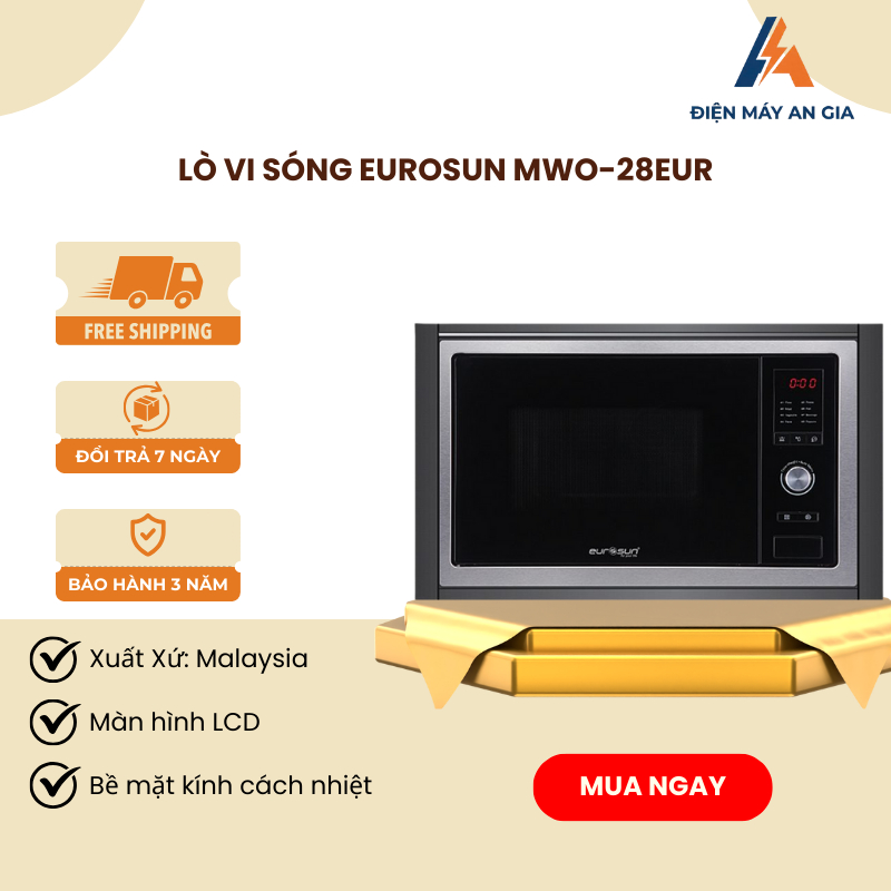 Lò Vi Sóng Eurosun MWO-28EUR – Thép Không Gỉ  – 08 Chức Năng Nấu Ăn – 2 In 1 - PEB