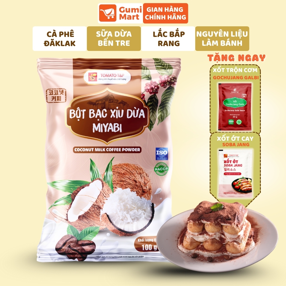 Bột Bạc Xỉu Dừa Miyabi Tomato T&P Gói 100g, Bột Capuchino Dừa Nguyên Liệu Làm Bánh, Pha Chế- BXD72