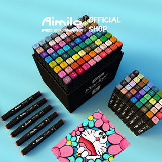  Aimilo Bút Marker Hai Đầu Chuyên Nghiệp - 48 60 80 MÀU - Kèm Túi Vải - Dành Cho Vẽ Tranh Viết Chữ & Thư Pháp 