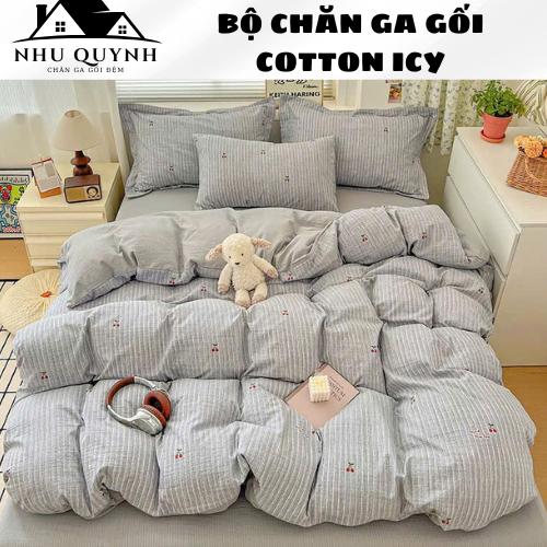 Bộ chăn ga gối Cotton đũi ICY hoailee1 phong cách Hàn Quốc Drap giường cotton hot trend (không kèm r