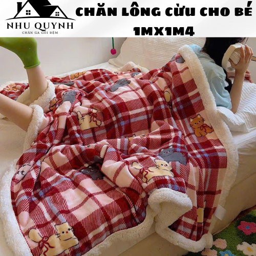 Chăn lông cừu mùa đông cho bé siêu ấm 2 lớp loại 1, chăn cho bé đi học đến trường tiện lợi size 1m x