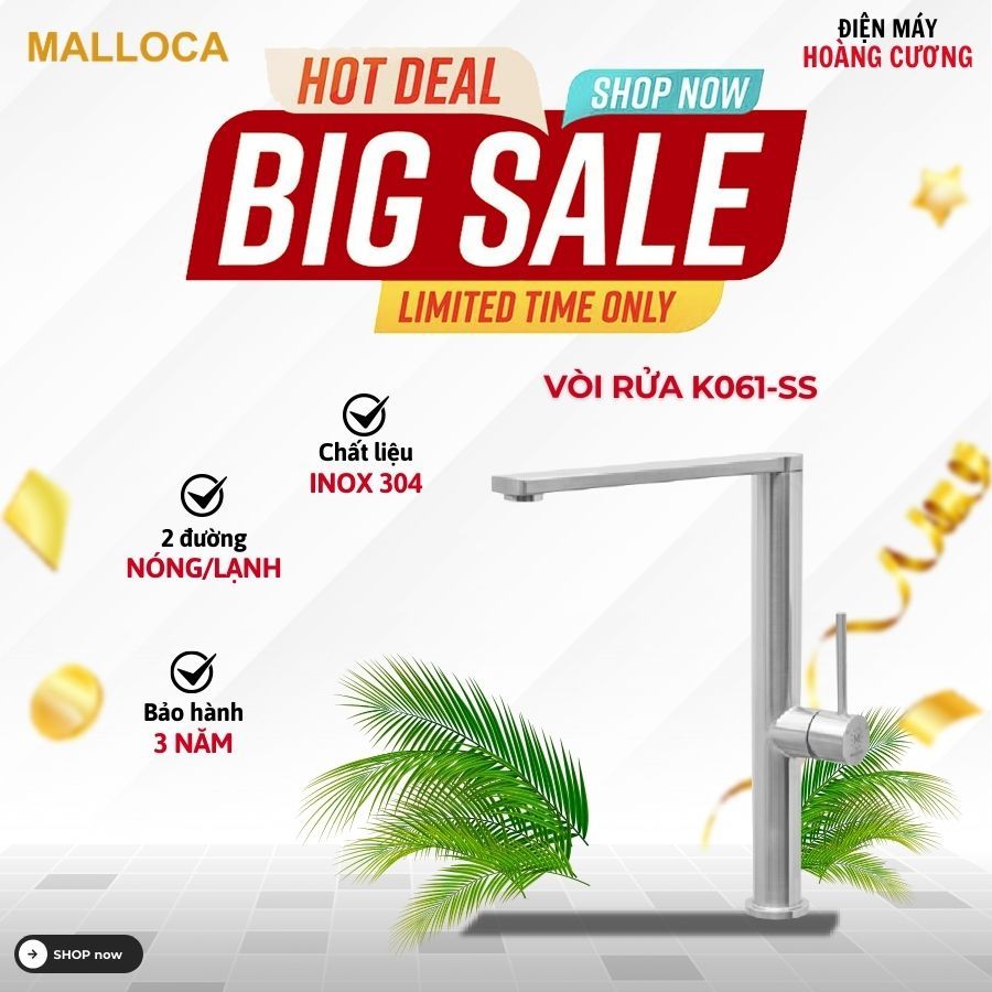Vòi Rửa Chén Malloca K061-SS bảo hành 3 năm - Kiểu Dáng Hiện Đại, Vận Hành Mượt