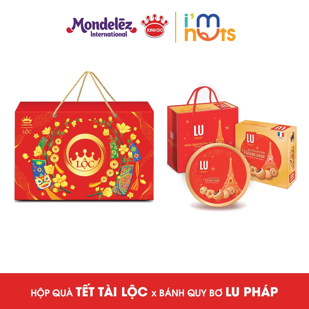 Hộp Quà Tết 2026 Kinh Đô Tết Lộc Tài Và Bánh Quy Bơ Thập Cẩm LU Pháp Hộp Thiếc - Tặng Kèm Túi Giấy C