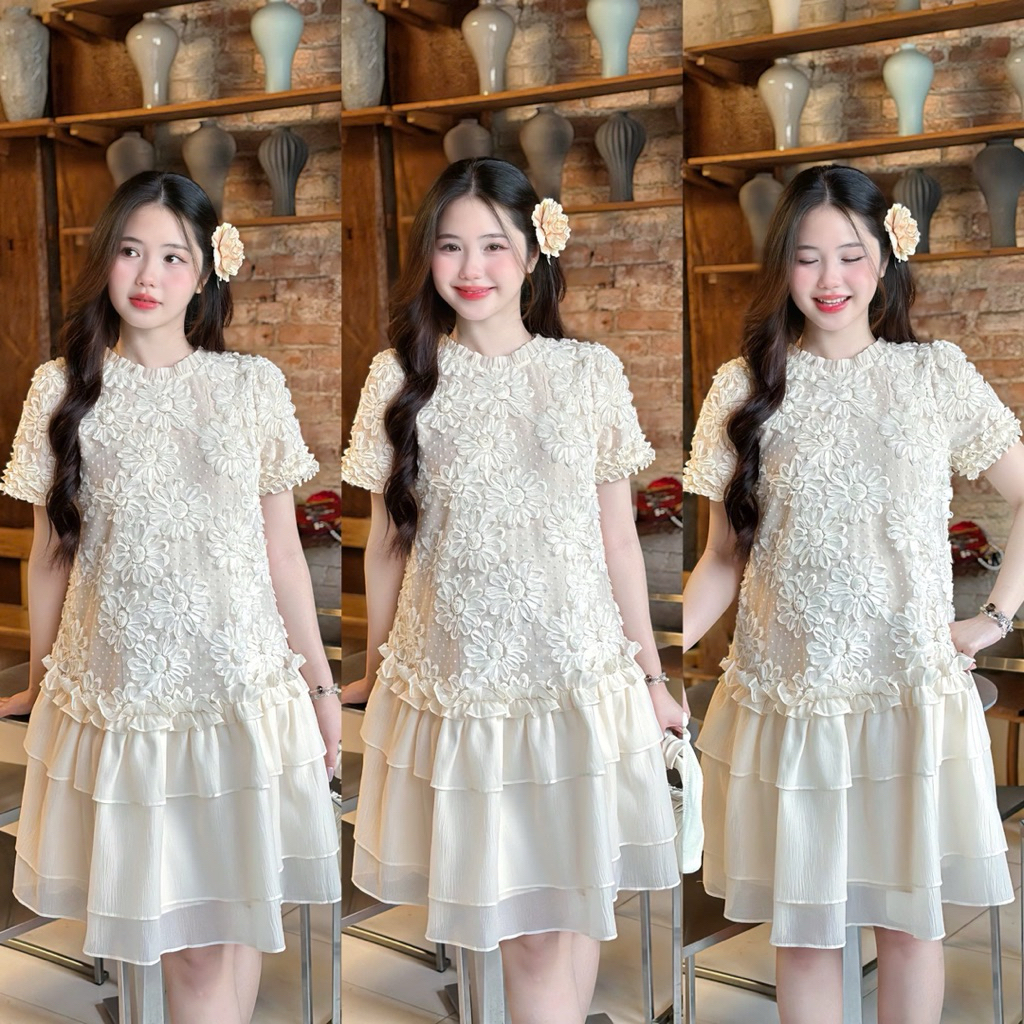 EVERMOM l Đầm bầu Tết Hapi tiểu thư 3D hoa nổi phối đuôi cá tầng sang chảnh cho mẹ mang Tết, đi tiệc