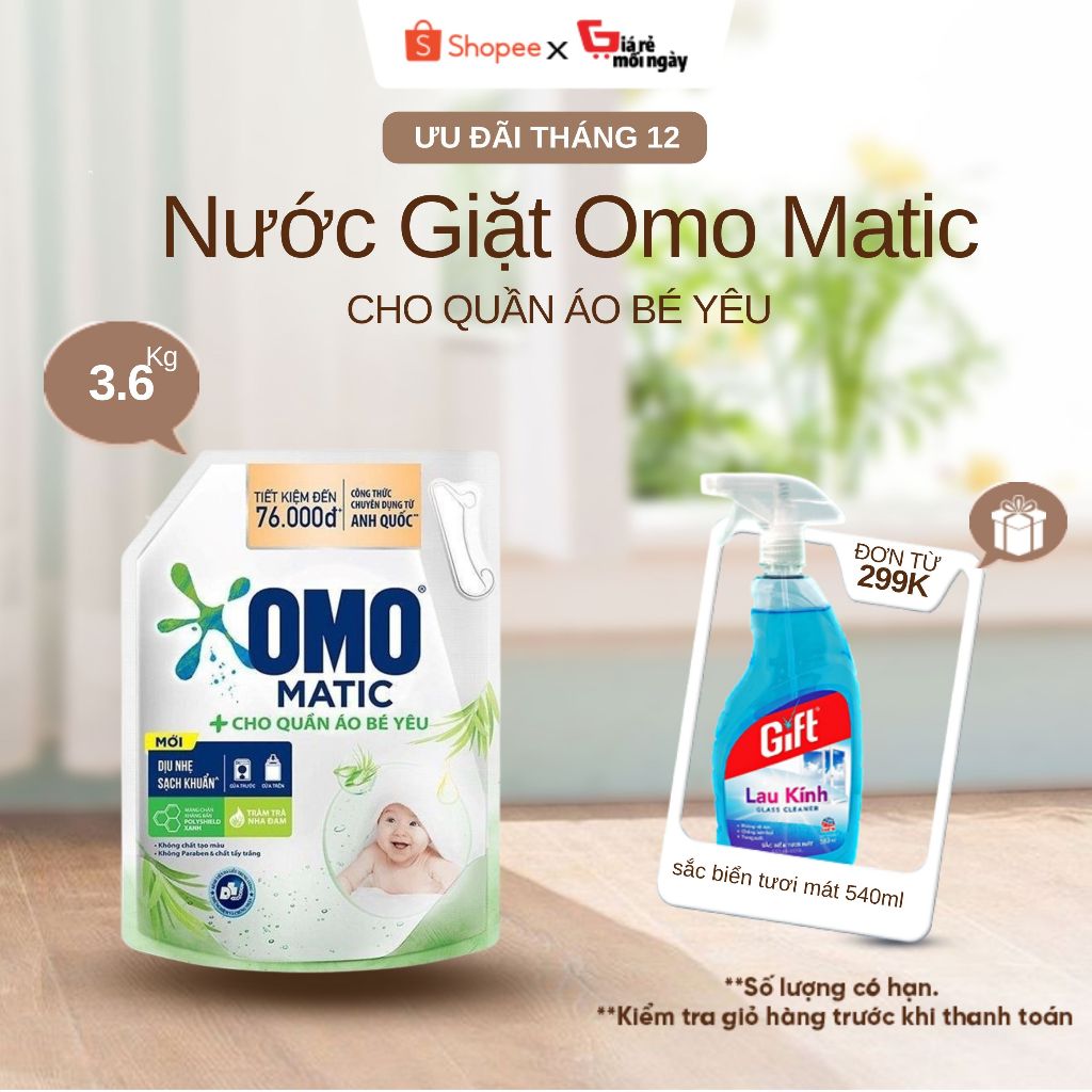 Nước Giặt OMO Matic Cho Quần Áo Bé Yêu 3.6kg