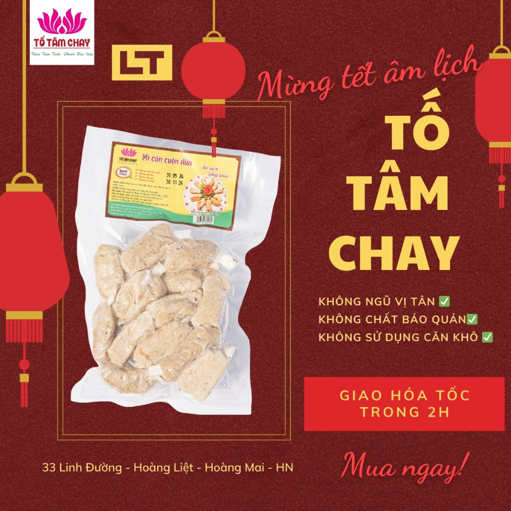 Mì căn cuộn dừa chay Tố Tâm Chay chả cuộn dừa chay 250g giao hỏa tốc