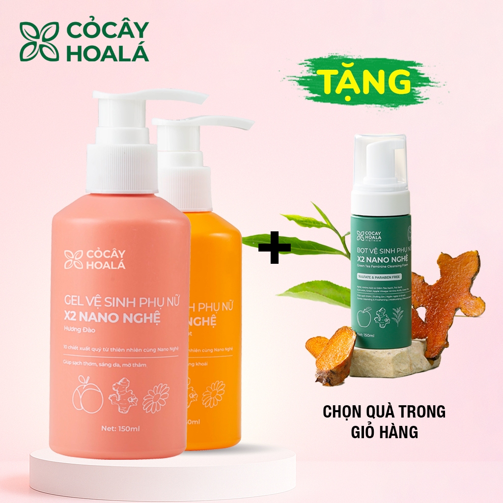 🌿 Dung Dịch Vệ Sinh Phụ Nữ Cỏ Cây Hoa Lá Gel X2 Nano Nghệ 150ml – Làm Sạch & Củng Cố Lợi Khuẩn