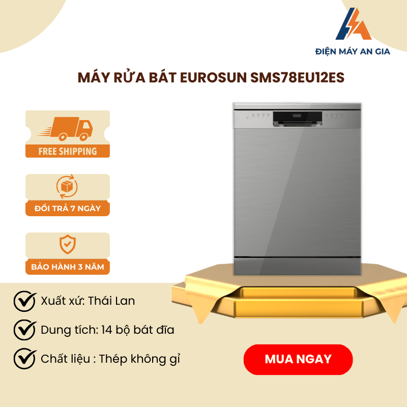 Máy Rửa Bát Eurosun SMS78EU12ES – Chống Tràn – Rò Rỉ  – Công Nghệ Eco Silence  – Động Cơ BLDC - PEB