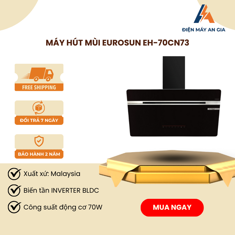 Máy Hút Mùi Kính Vát Eurosun EH-70CN73 70cm – Công Suất 190W – Lưới Lọc Nan Inox - PEB